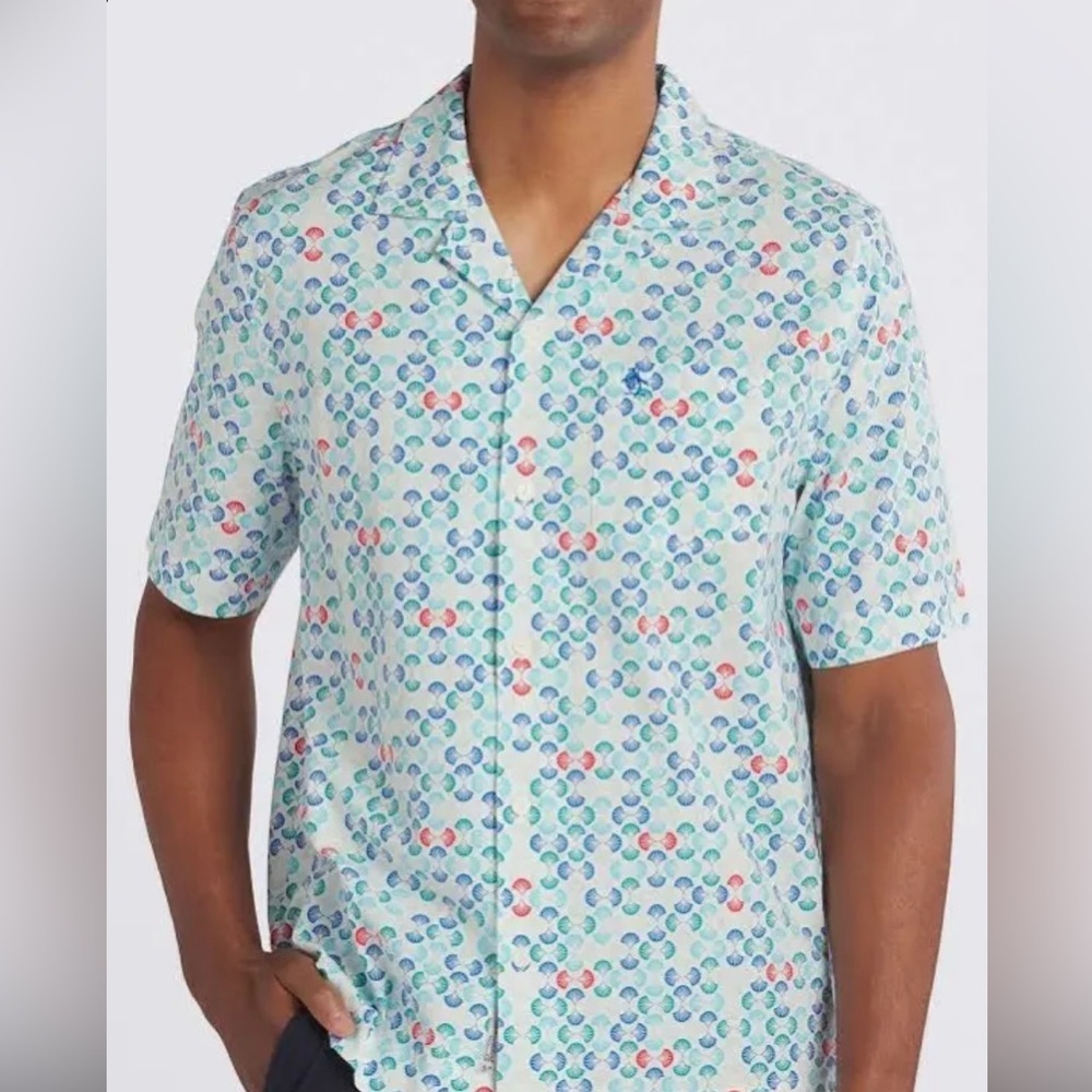 Original Penguin Shell Print Bright White Button Down Collared Shirt Size Medium